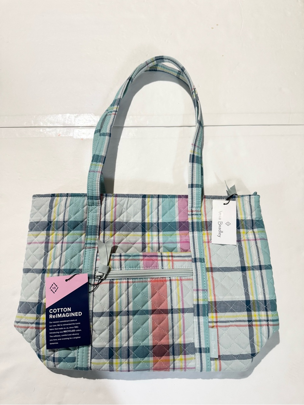 Vera Bradley Quilted Pastel Plaid Tote in Blue, Pink, Mint